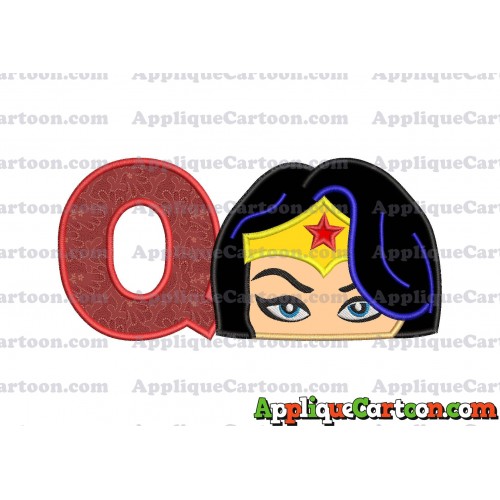 Wonder Woman Head Applique Embroidery Design With Alphabet Q