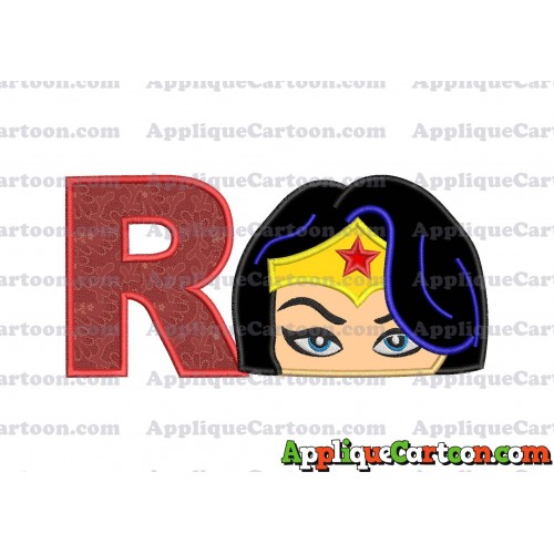 Wonder Woman Head Applique Embroidery Design With Alphabet R