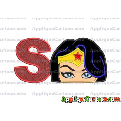 Wonder Woman Head Applique Embroidery Design With Alphabet S