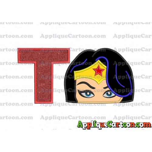 Wonder Woman Head Applique Embroidery Design With Alphabet T