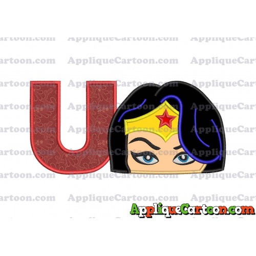 Wonder Woman Head Applique Embroidery Design With Alphabet U