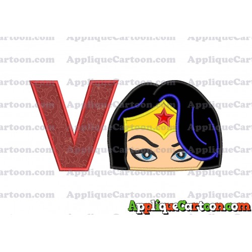 Wonder Woman Head Applique Embroidery Design With Alphabet V