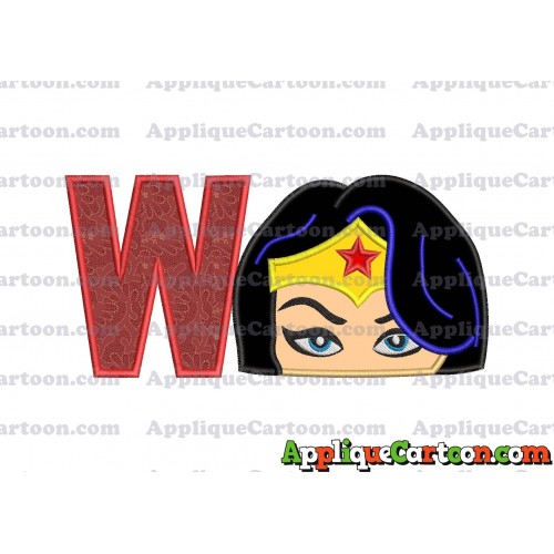 Wonder Woman Head Applique Embroidery Design With Alphabet W