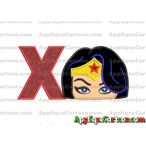 Wonder Woman Head Applique Embroidery Design With Alphabet X