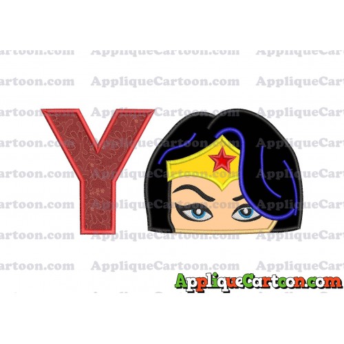 Wonder Woman Head Applique Embroidery Design With Alphabet Y