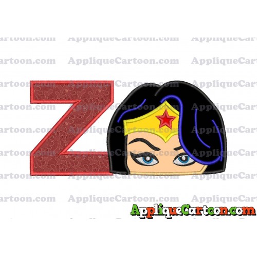 Wonder Woman Head Applique Embroidery Design With Alphabet Z