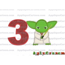 Yoda Star Wars Applique Embroidery Design Birthday Number 3
