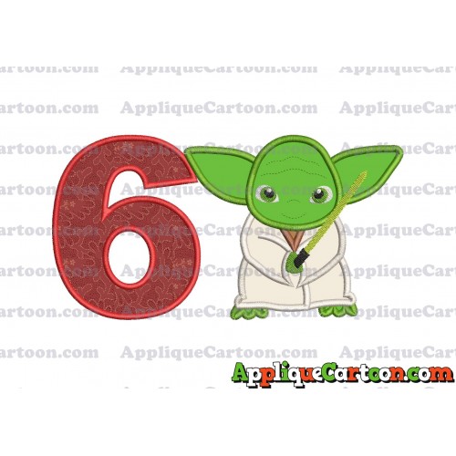 Yoda Star Wars Applique Embroidery Design Birthday Number 6