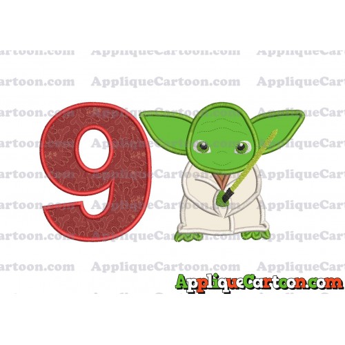 Yoda Star Wars Applique Embroidery Design Birthday Number 9