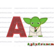 Yoda Star Wars Applique Embroidery Design With Alphabet A