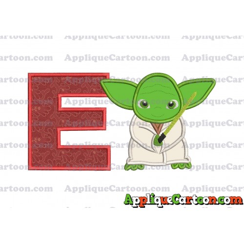 Yoda Star Wars Applique Embroidery Design With Alphabet E
