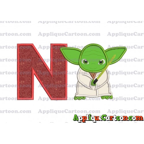 Yoda Star Wars Applique Embroidery Design With Alphabet N