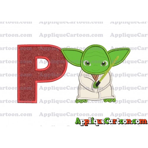 Yoda Star Wars Applique Embroidery Design With Alphabet P