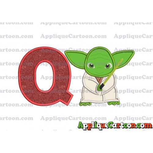 Yoda Star Wars Applique Embroidery Design With Alphabet Q