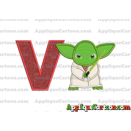 Yoda Star Wars Applique Embroidery Design With Alphabet V