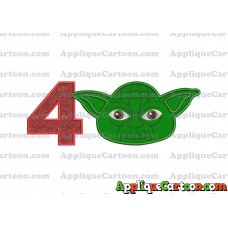 Yoda Star Wars Head Applique Embroidery Design Birthday Number 4