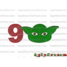 Yoda Star Wars Head Applique Embroidery Design Birthday Number 9