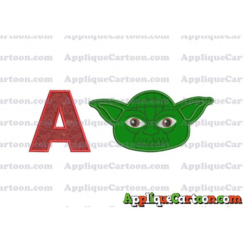 Yoda Star Wars Head Applique Embroidery Design With Alphabet A
