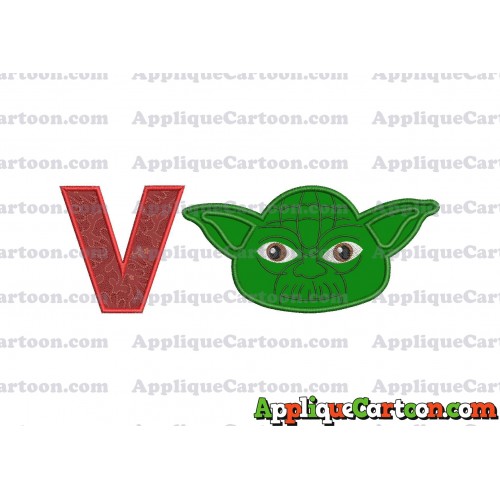 Yoda Star Wars Head Applique Embroidery Design With Alphabet V