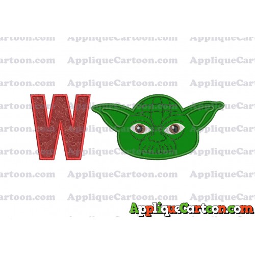 Yoda Star Wars Head Applique Embroidery Design With Alphabet W