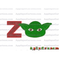 Yoda Star Wars Head Applique Embroidery Design With Alphabet Z