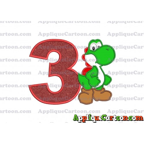 Yoshi Super Mario Applique Embroidery Design Birthday Number 3