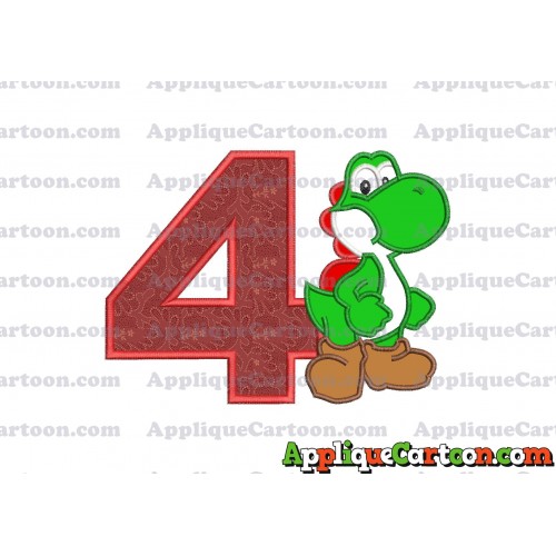Yoshi Super Mario Applique Embroidery Design Birthday Number 4