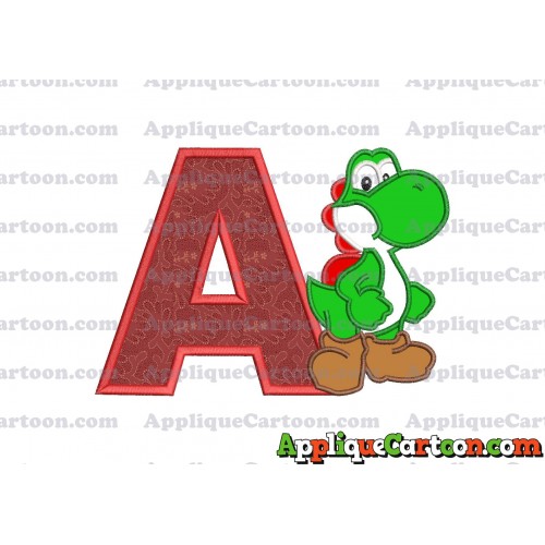 Yoshi Super Mario Applique Embroidery Design With Alphabet A