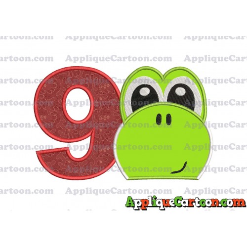 Yoshi Super Mario Head Applique Embroidery Design 02 Birthday Number 9