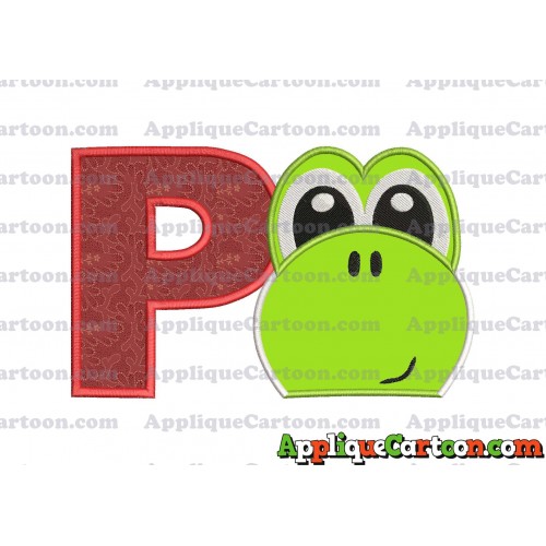 Yoshi Super Mario Head Applique Embroidery Design 02 With Alphabet P