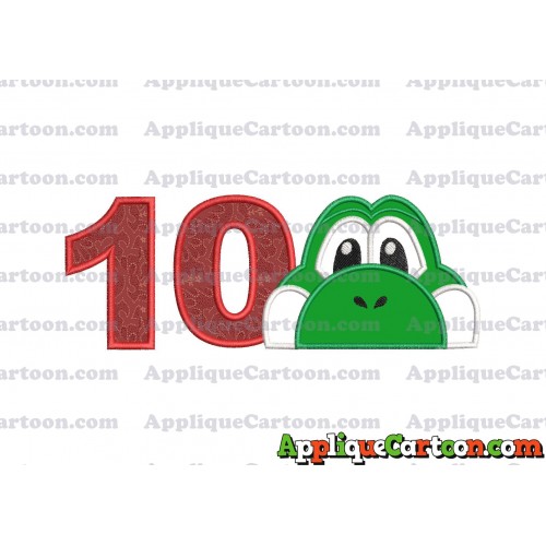 Yoshi Super Mario Head Applique Embroidery Design Birthday Number 10