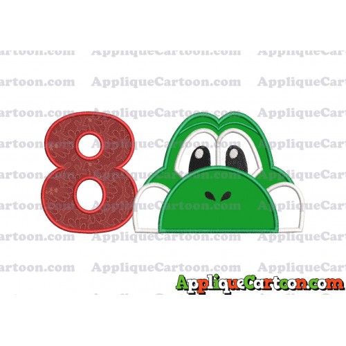 Yoshi Super Mario Head Applique Embroidery Design Birthday Number 8