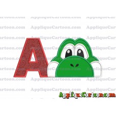 Yoshi Super Mario Head Applique Embroidery Design With Alphabet A
