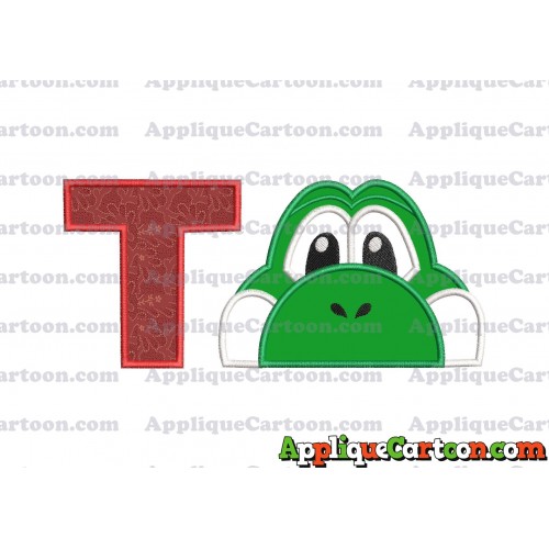 Yoshi Super Mario Head Applique Embroidery Design With Alphabet T